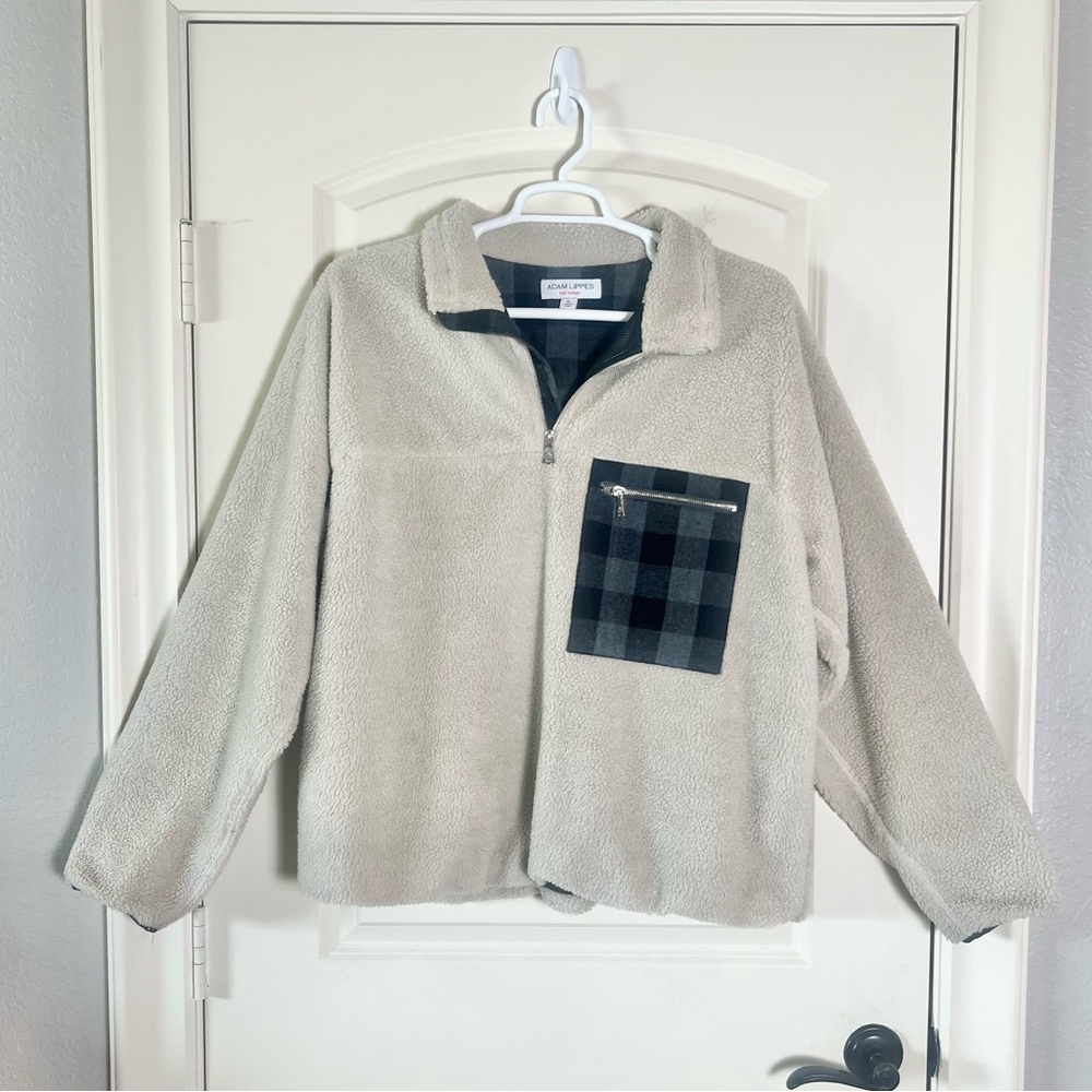 Adam Lippes Beige Sherpa Fleece Pullover Plaid Target Designer Unisex